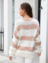 Herbst Winter Frauen Kleidung Pullover Lose rundhals Spleißen Strickwaren Pullover Pullover